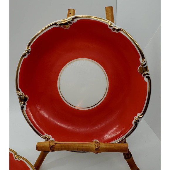 German Vintage Mitterteich Bavaria Red Gilt Gold Saucer Dessert and Plate - - Picture 3 of 7